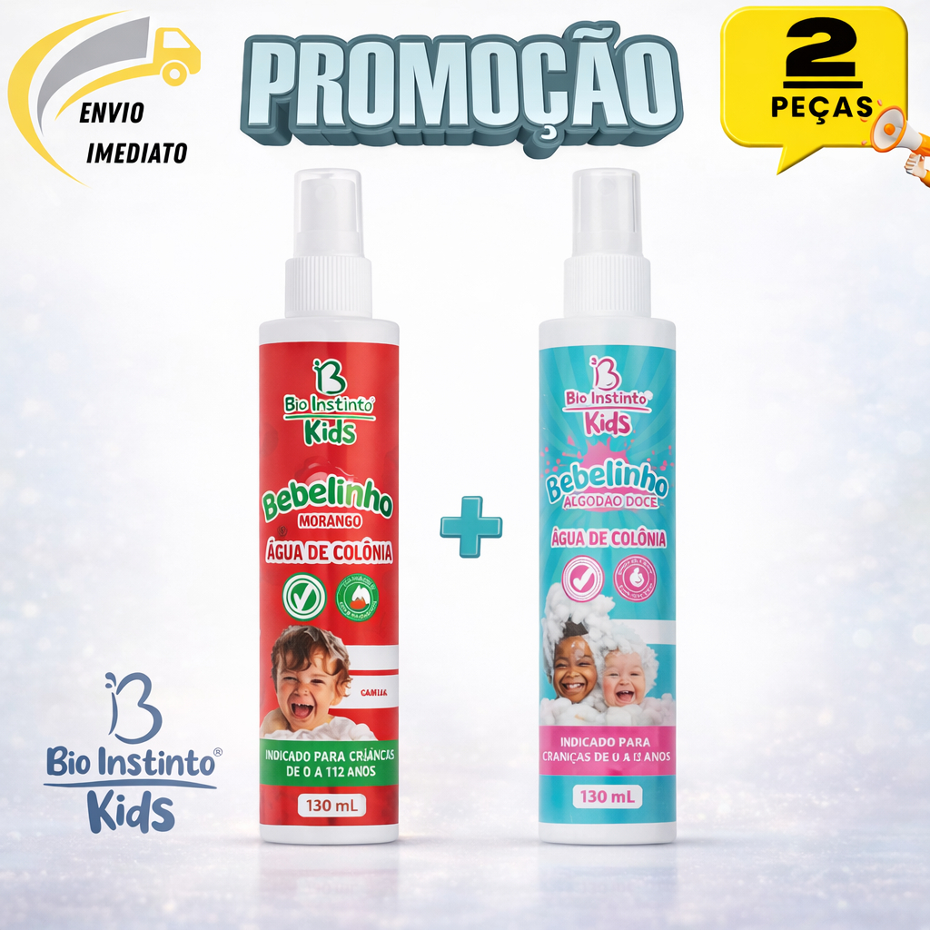 Kit com 2 Água de Colônia Infantil Bio Instinto Kids Bebelinho 130ml Morango + Algodão Doce em Oferta na Shopee