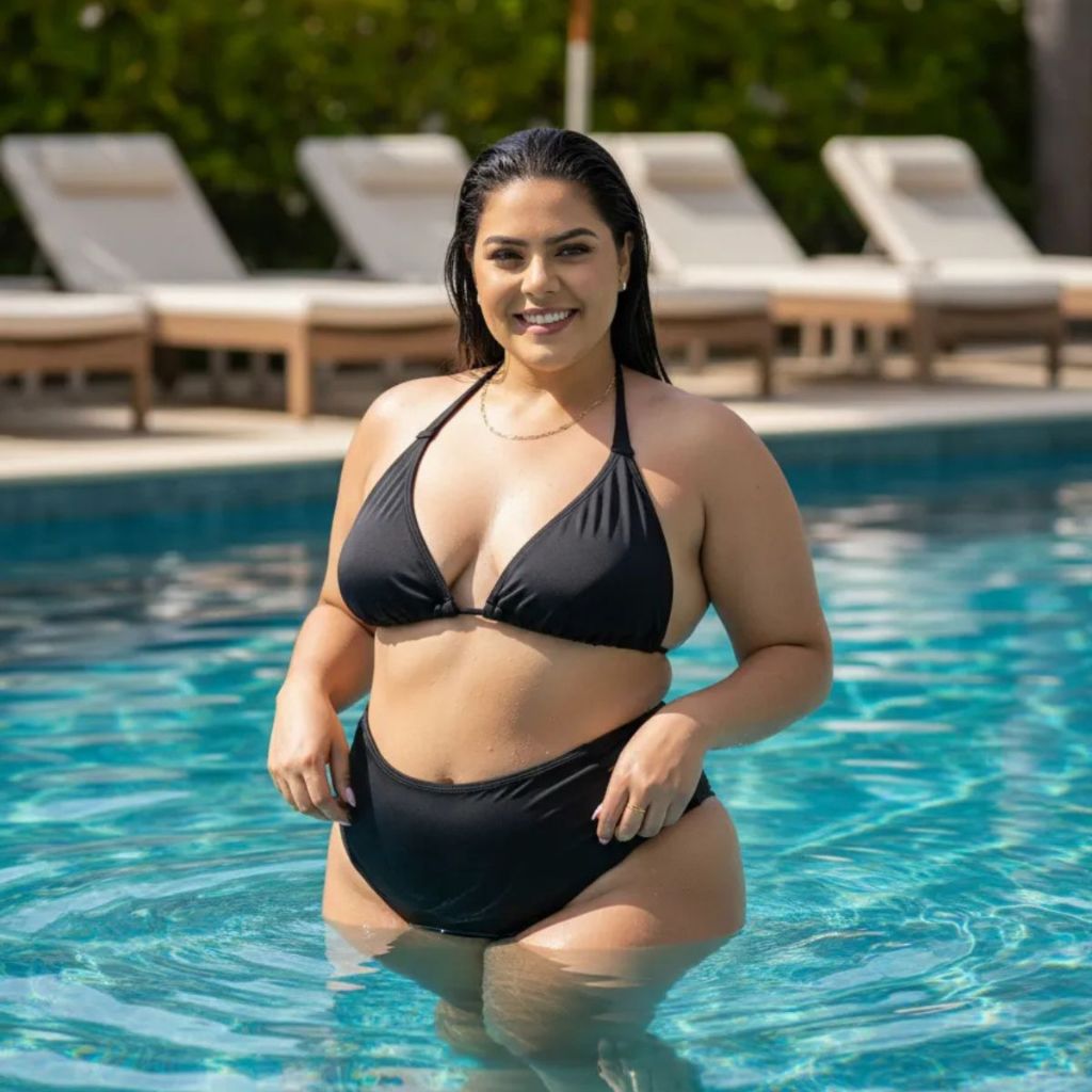 Biquíni Plus Size Feminino Verão Cintura Alta Modeladora Neon Liso Moda Praia Preto Colorido 48 a 52