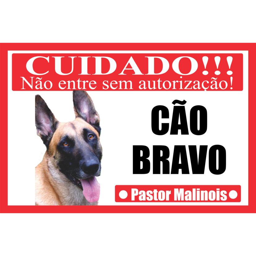 Placa Cuidado Cão Bravo Pastor Malinois Aviso Perigo Cão Segurança Portão Casa Quintal Cachorro Bravo tam 20x30cm mod3 V