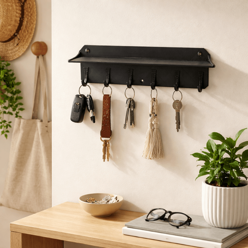 Porta Chaves Com Prateleira Decorativo Porta Objetos Organizador Casa 6 Ganchos