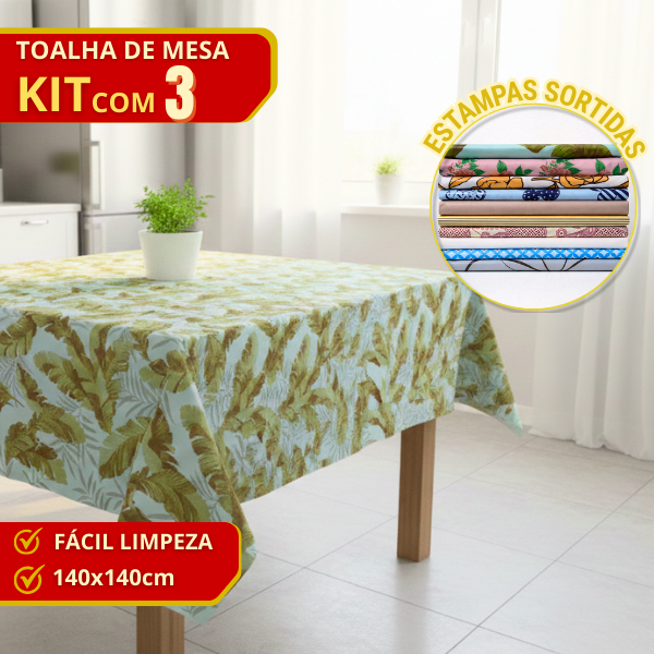 Kit Com 3 Toalhas de Mesa Quadrada 4 Lugares Estampas Sortidas Cozinha 140 x 140cm em Oferta na Shopee