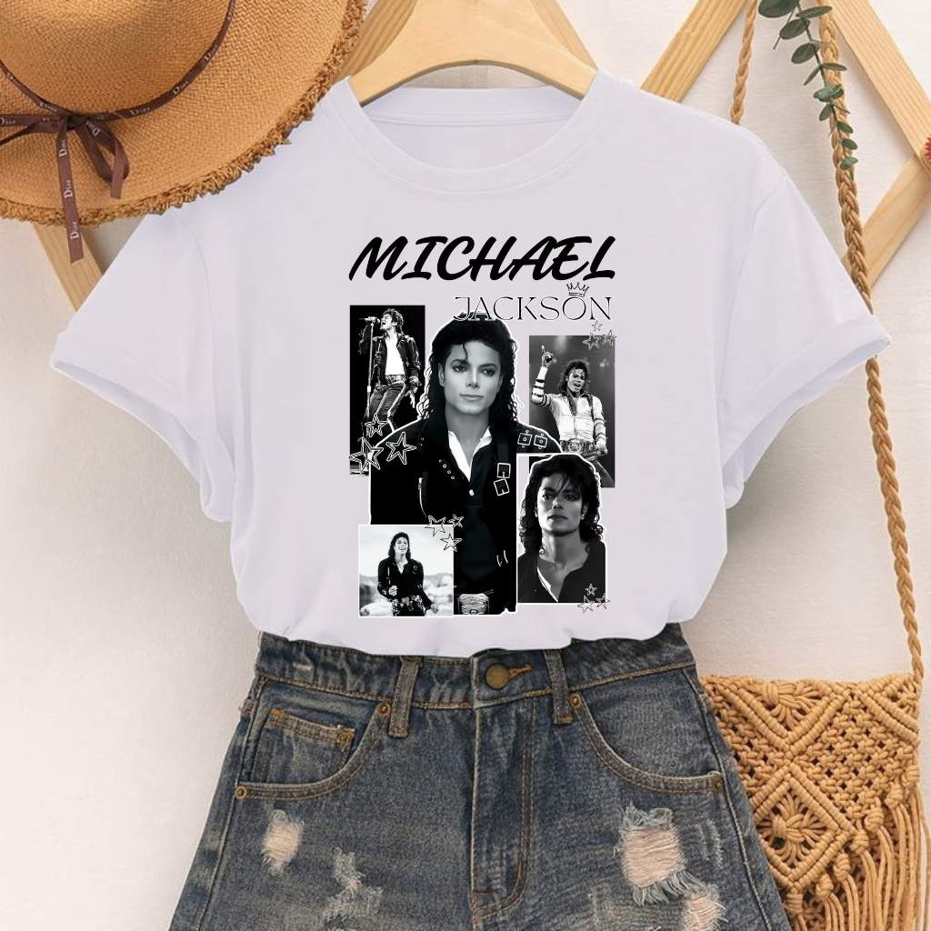 CAMISETA CAMISA BLUSA TSHIRT VARIAS ESTAMPA MICHAEL JACKSON REI DO POP NOSTALGIA MODA FEMININA em Oferta na Shopee