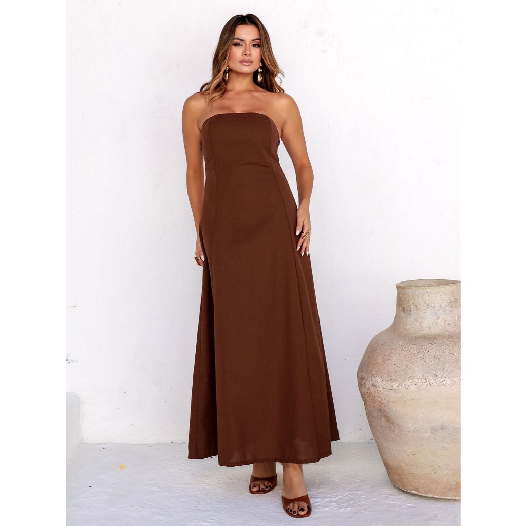 Vestido Longo de Linho Tomara que Caia