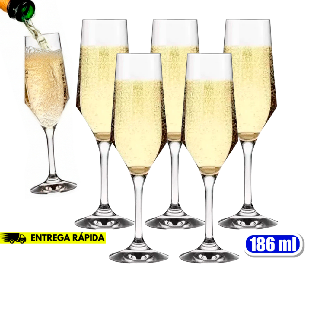 Kit Conjunto de Taças Buffet Nadir 186ML Vidro Cristalino Temperado Champanhe Espumante Vinho Branco em Oferta na Shopee