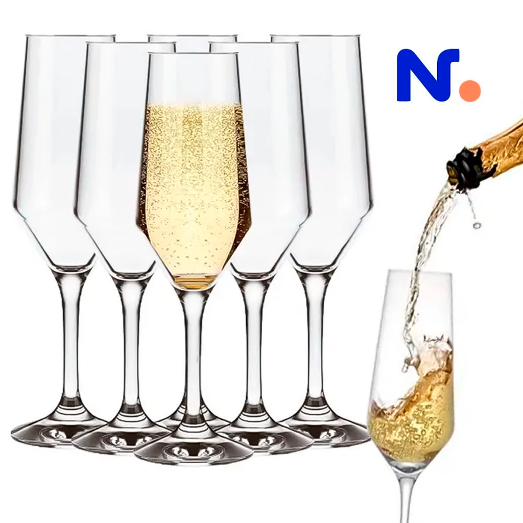 Kit Jogo 6 Taça Vidro Cristalino Buffet 186ML Champanhe Espumante Vinho Casual Bar Drink Degustação