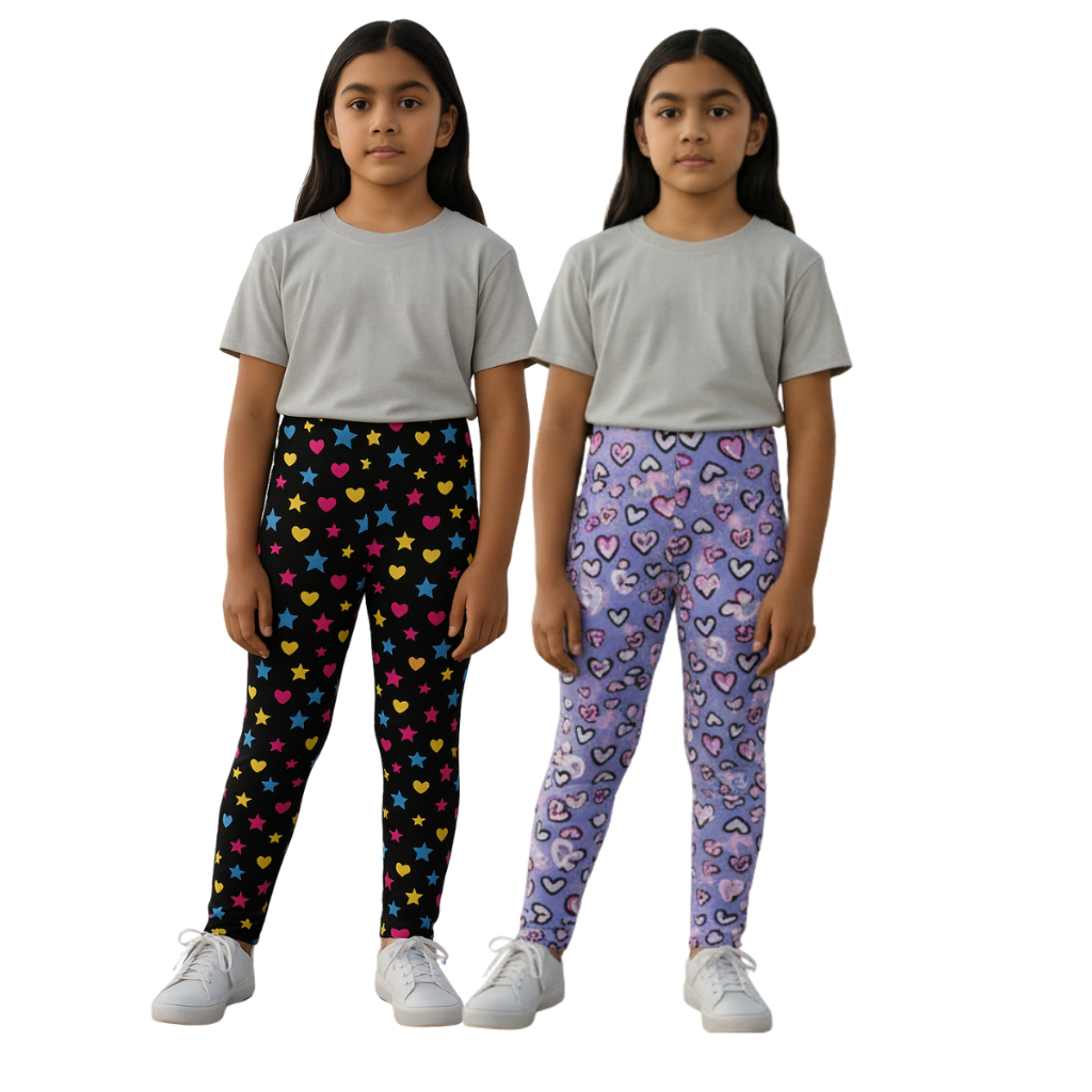 Kit 2 Legging Juvenil Cotton Estampada Cores Sortidas Algodão Escolar Dia a Dia Passeio Confortável