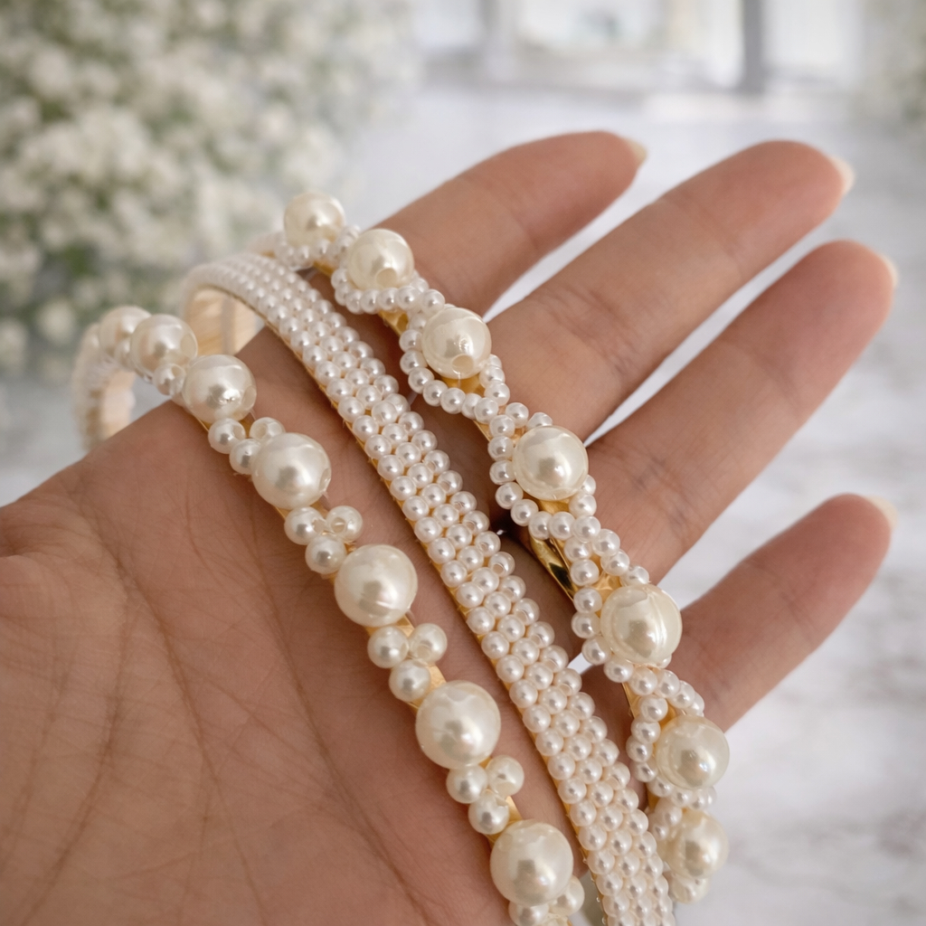 Kit 3 Tiaras Arquinho Pérolas Acessórios Feminino de Cabelo Arco Luxo