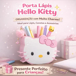 Porta Lápis Hello Kitty Grande Organizador de Mesa Infantil Decorativo