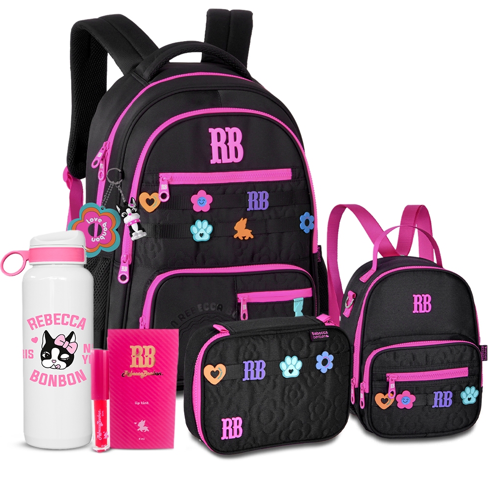 Kit Mochila Estojo Lancheira Coleção RB 2026 Rebecca Bonbon Juvenil Garotas Colorida Voltas as Aulas