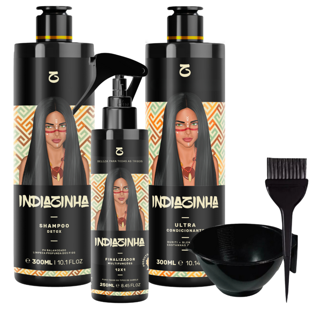 Escova Progressiva Sem Formol Indiazinha Orgânica  + Finalizador Térmico Anti frizz + Aplicador Pote Pincel Liso Natural em Oferta na Shopee