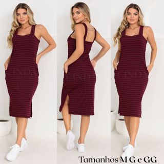 Vestido Midi Feminino Ribana com Decote Coração com Fendas Laterais e Bolsos Moda Verão 2026 em Oferta na Shopee