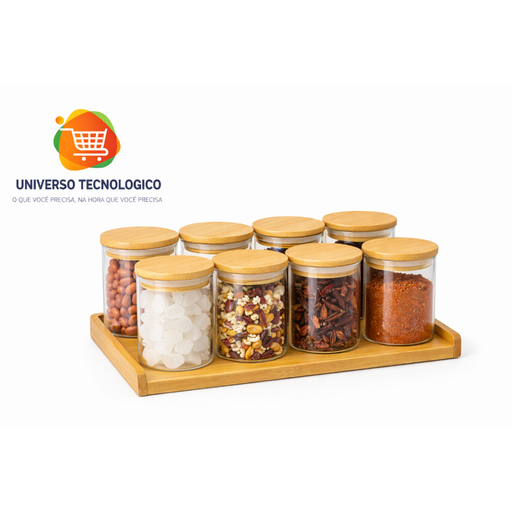 Kit 12 Potes de Vidro 210ml com Tampa de Bambu Hermético Mantimentos Condimentos Empilhaveis em Oferta na Shopee
