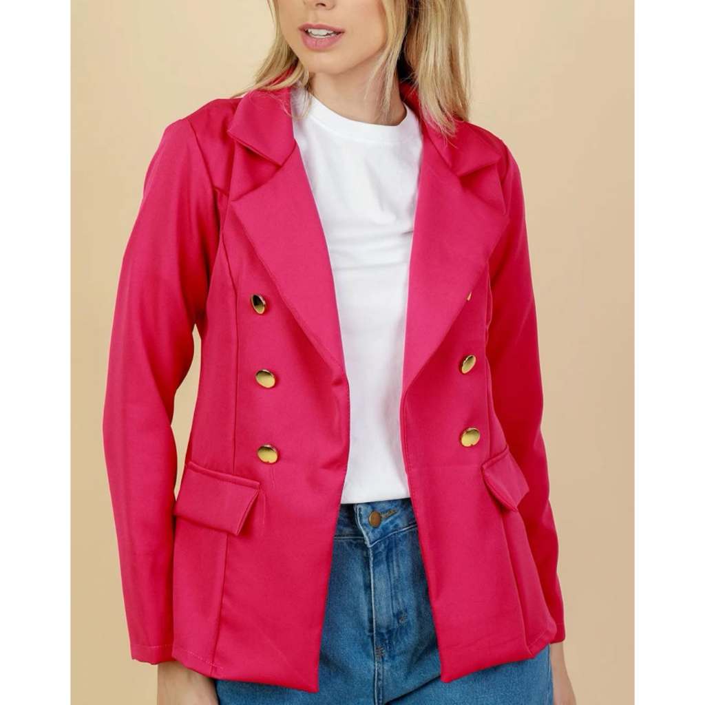 Blazer Feminino Casaco Alfaiataria Maxi Longo Sobretudo Casaquinho Social Com Botão Tendencia