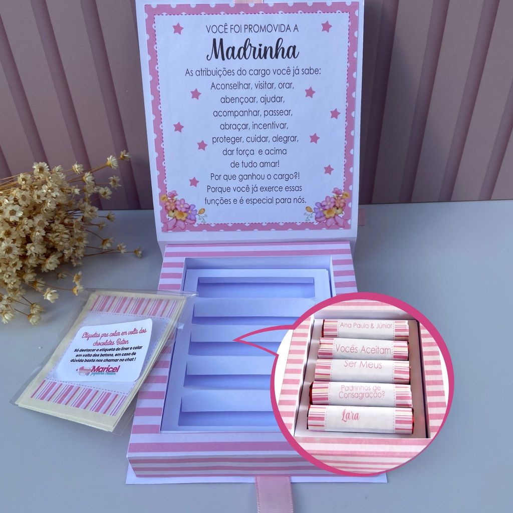 Convite para padrinhos de batismo Menina Rosa "baton"