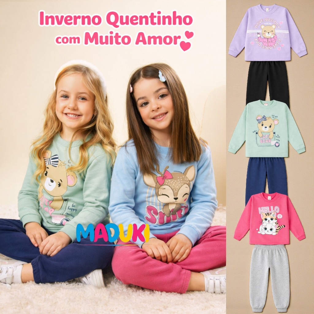 Kit 6 Peças Moletom Infantil Feminino | Conjunto Menina Inverno Quentinho