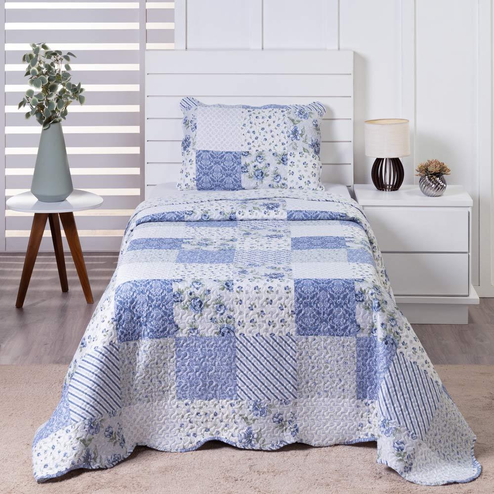 Kit Colcha Cobre Leito Boutis Solteiro Dupla Face 2 Peças Com Porta Travesseiro