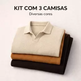 Kit 3 Polo Italiana texturizada sem botão, manga slim Camisa Polo Masculino Luxo