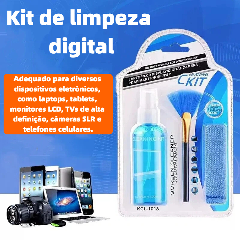 Limpa Telas 100ml + Pano Microfibra +Escova de limpeza adequado para computadores, TVs, celulares, câmeras, etc KCL-1016