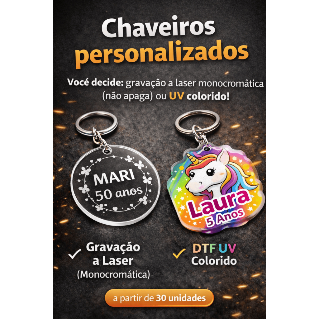 Kit 10, 20, 30, 45 Chaveiros Personalizados Acrílico | Nome/Logo  | Casamento, Aniversário Festa, Lembrancinha, Presente