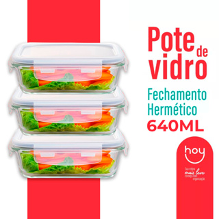 Conjunto Potes 640ml Vidro Hermético 4 Travas Marmita Alta Vedação Marmita Kit 3/2 em Oferta na Shopee