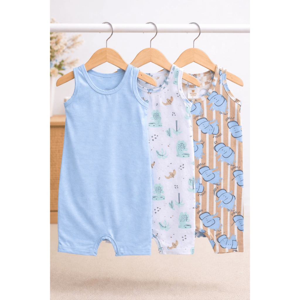 Kit 3 Macacões Bebê Regata Masculino