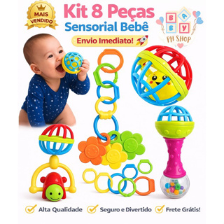 Kit Brinquedos Bebê Chocalhos Mordedor Sensorial Brinquedo Infantil Musical Criança em Oferta na Shopee