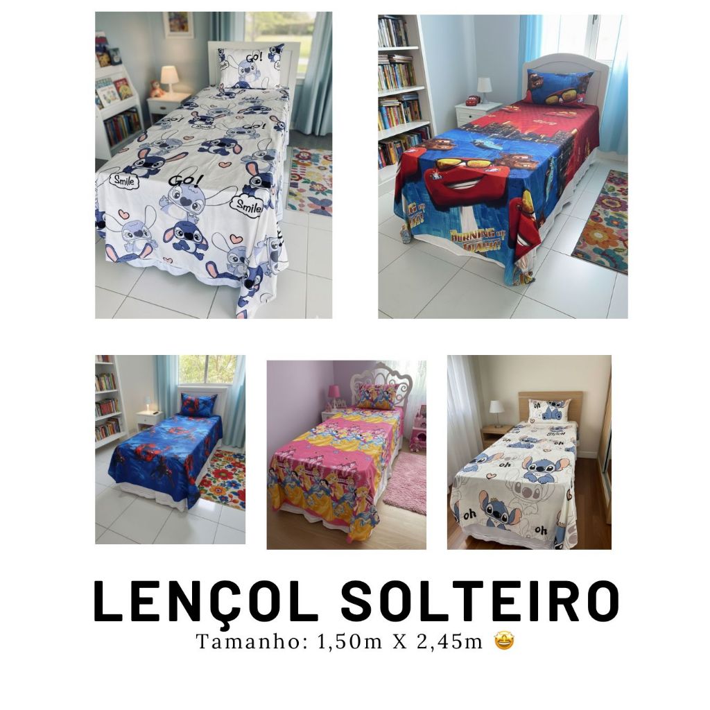 Kit Lençol Infantil Solteiro com Personagens – Toque de Algodão, Macio e Confortável 1,50 x 2,45 em Oferta na Shopee