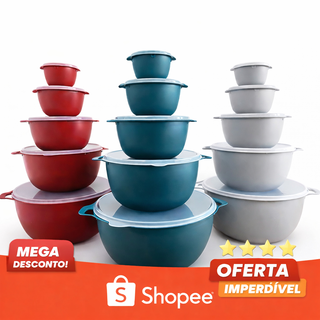 Kit Bowl Plásticos 5 Peças com Tampa Bacia e Potes Multiuso Plasticos MB em Oferta na Shopee