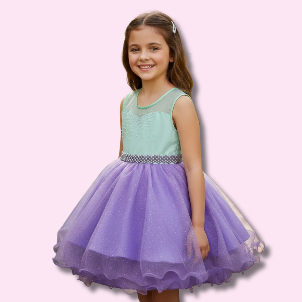Vestido Infantil Curto Princesa Ariel Luxo Fantasia Aniversário