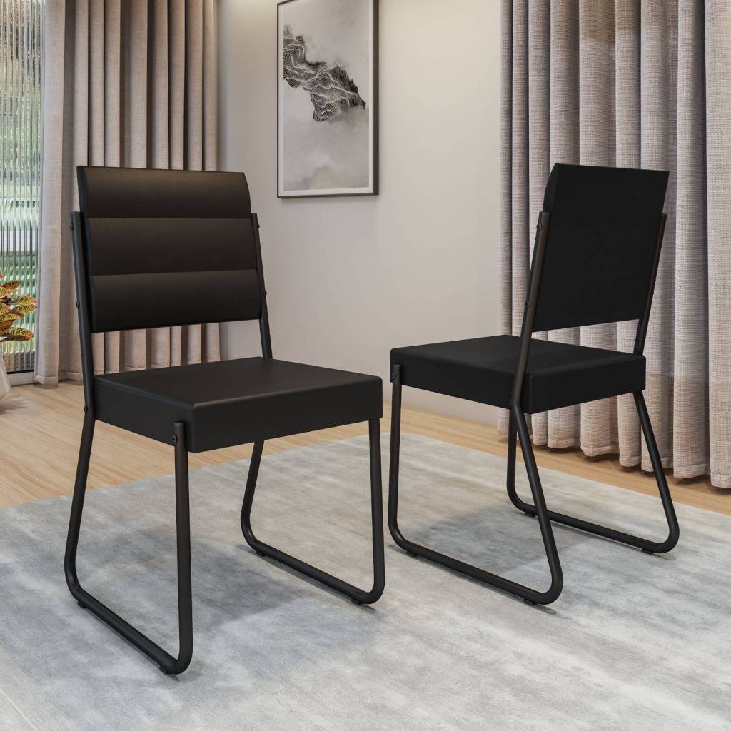 Conjunto 2 Cadeiras 1736 Tubo Preto Com Napa Preta Carraro