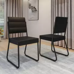 Conjunto 2 Cadeiras de Jantar 1736 Tubo Preto com Napa Preta Carraro