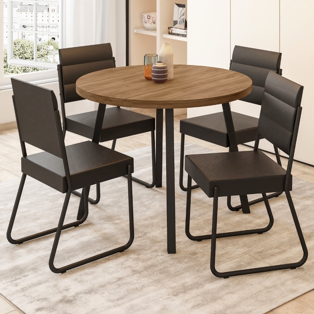 Conjunto Sala de Jantar 4 Cadeiras Dália Carraro Nogal Preto em Oferta na Shopee