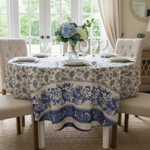 Toalha De Mesa Redonda 4 Lugares 135x135cm Poliéster e Algodão