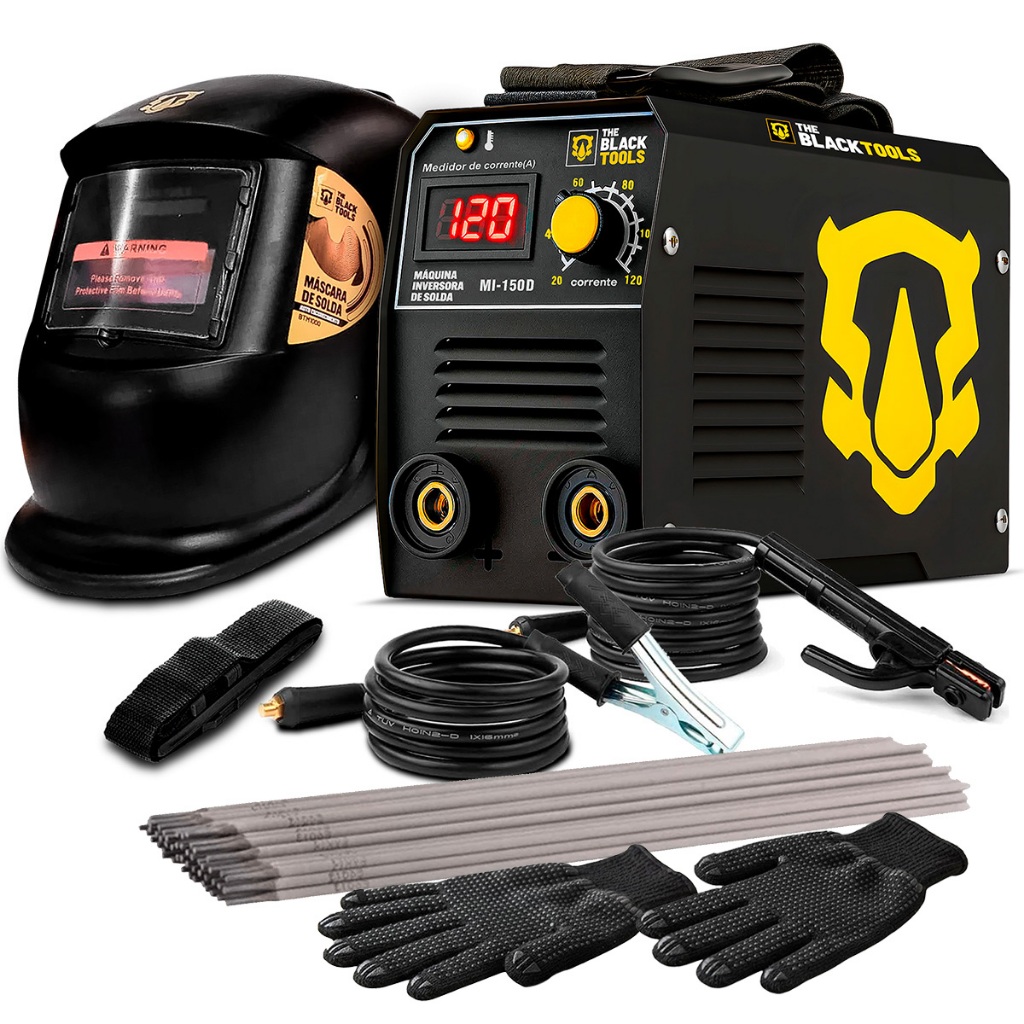 Kit Maquina Inversora De Solda 220V Mma Eletrodo Tig 120a Com Máscara De Solda Proteção The Black Tools + Acessórios em Oferta na Shopee