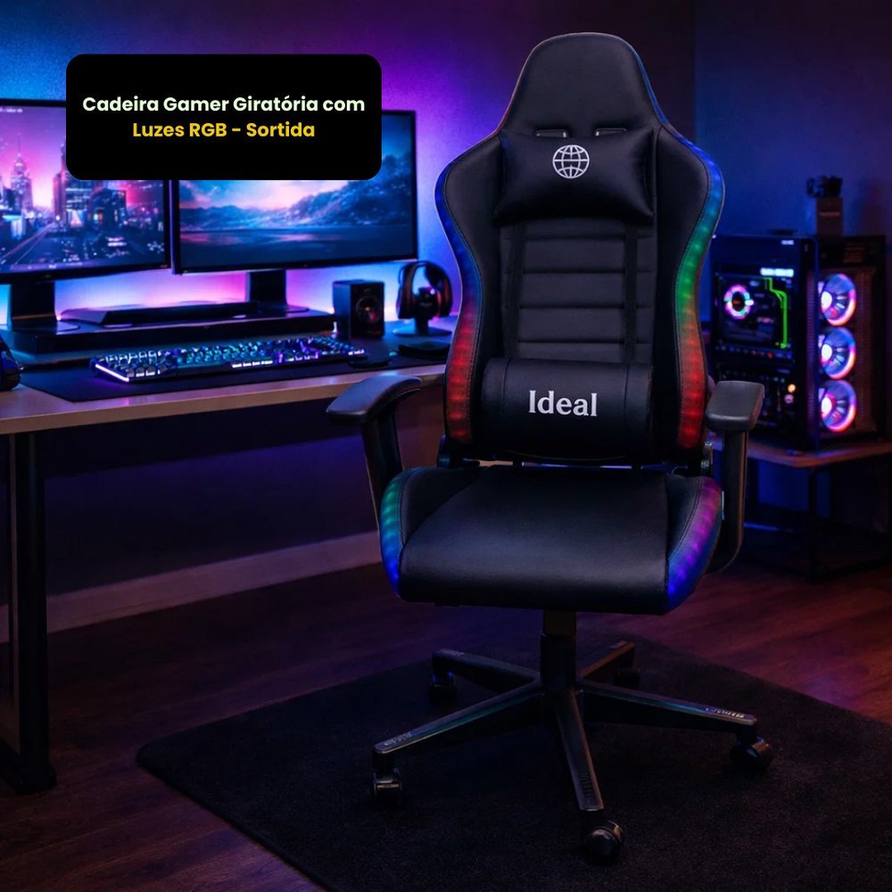 Cadeira Gamer X-Ray LED RGB e Apoio para os Pés Ergonômica, Reclinável, Almofadas Lombar e Cervical
