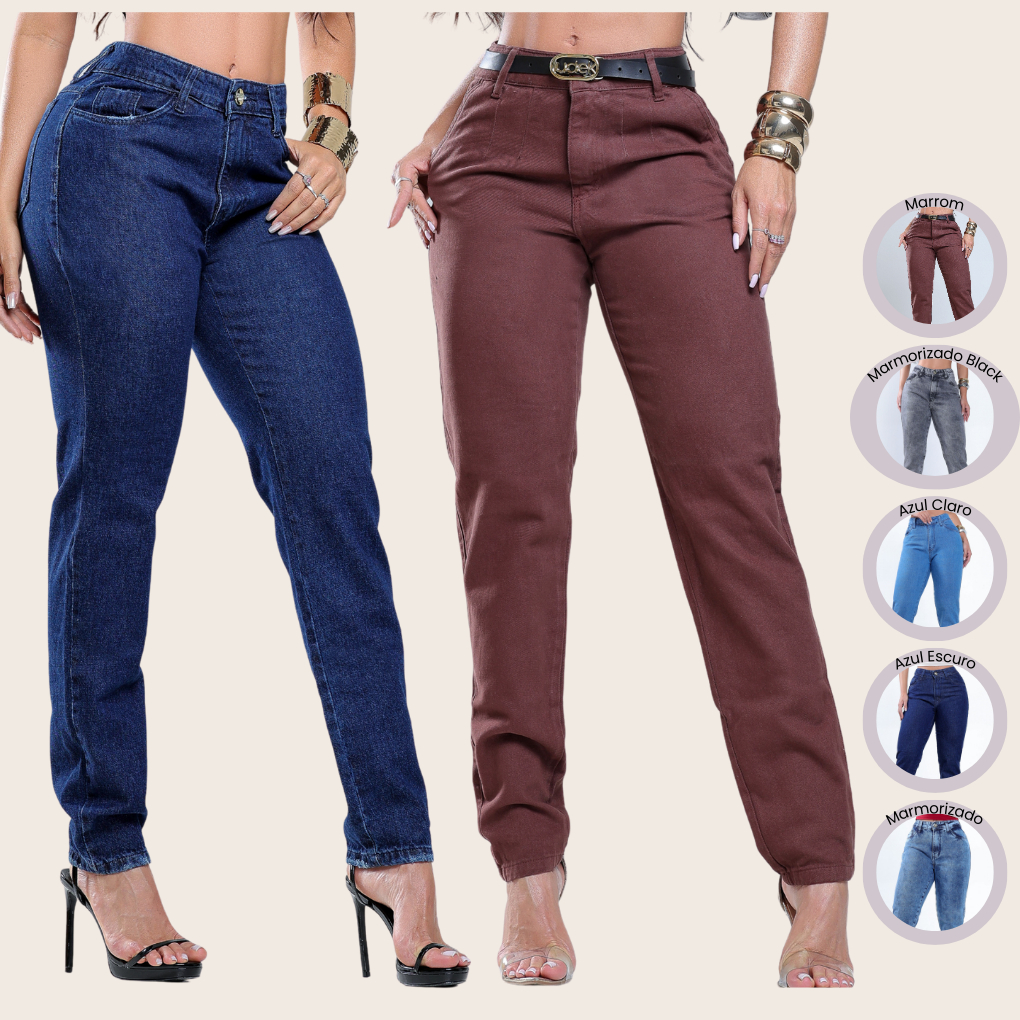 Calça Mom Jeans Cintura Alta Feminina Denim Estilo Vintage em Oferta na Shopee