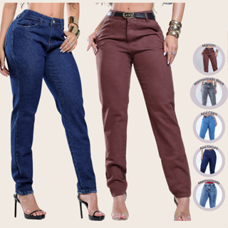 Calça Mom Jeans Cintura Alta Feminina Denim Estilo Vintage em Oferta na Shopee
