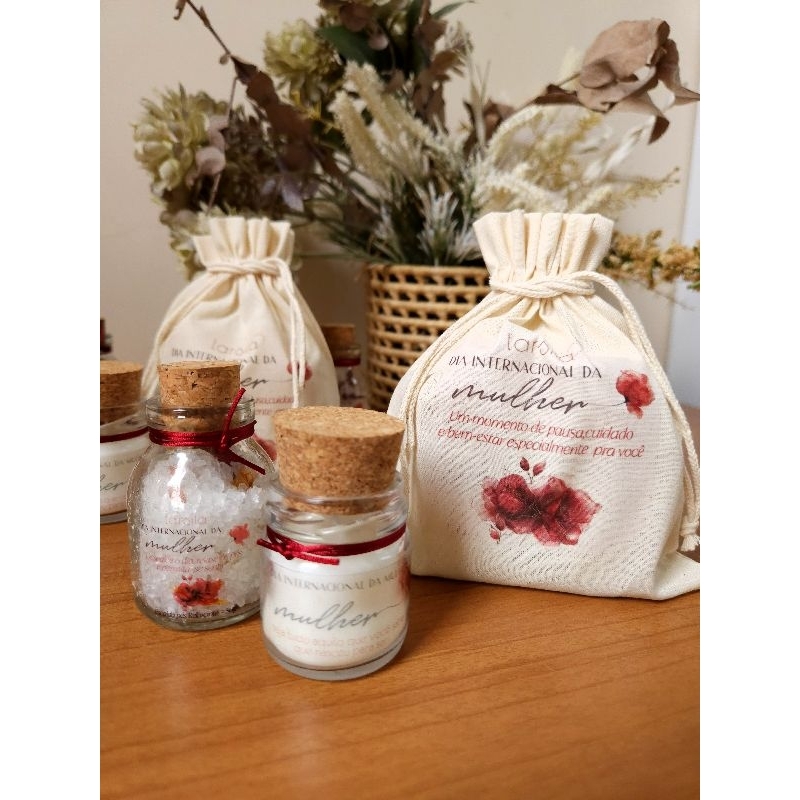 Kit spa Dia das Mulheres - vela aromática e escalda pés relaxante com saquinho de presente