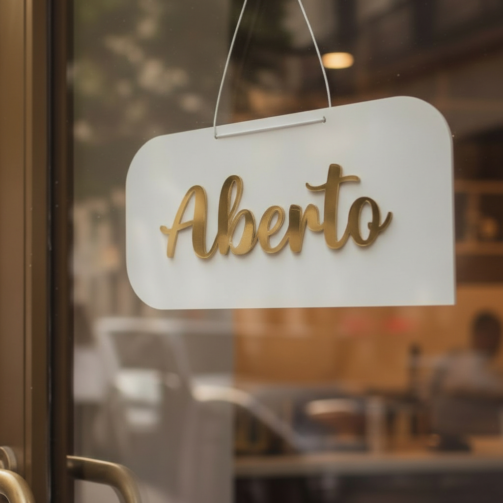 Placa Aberto e Fechado em Acrílico Espelhado Placa de Sinalização Dupla Face Com Ventosa