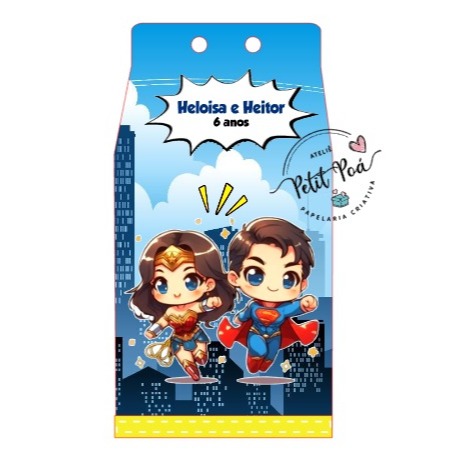 10 Caixinha Milk Personalizada Tema Super Homem  Super Girl Mulher Maravilha - PEGUE E MONTE - Já vão recortadas