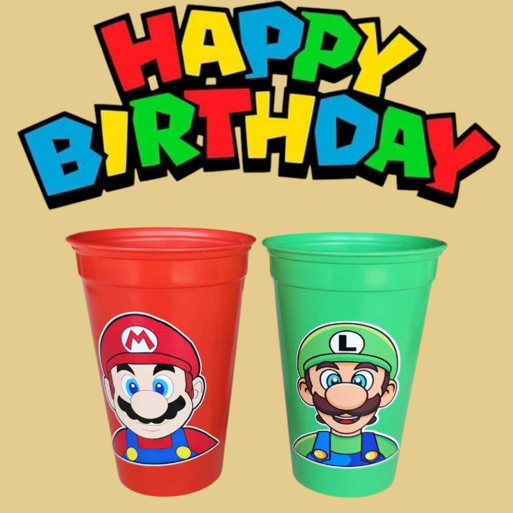 Copos Plástico Reutilizável 300 ml,Para Decoração de Festa Infantis e Lembrancinhas Temáticas - SUPER MARIO E LUIGI