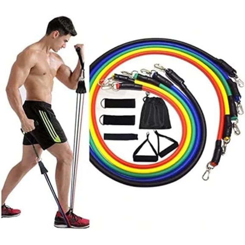 Kit 11 Peças Elástico Extensor Exercício Funcional Treino em Casa Ginástica Yoga Pilates