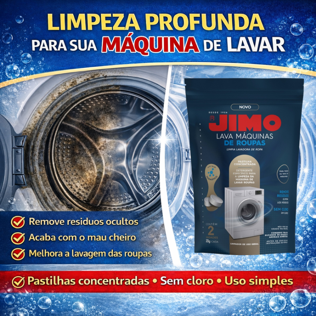 JIMO Lava Limpa Máquina de Roupas Remove Resíduos Mau Cheiro Pastilha Concentrada 2X20G