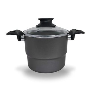 Cuscuzeiro 16 cm com Tampa de Vidro Com Antiaderente Teflon Cor Preto Grafite em Oferta na Shopee