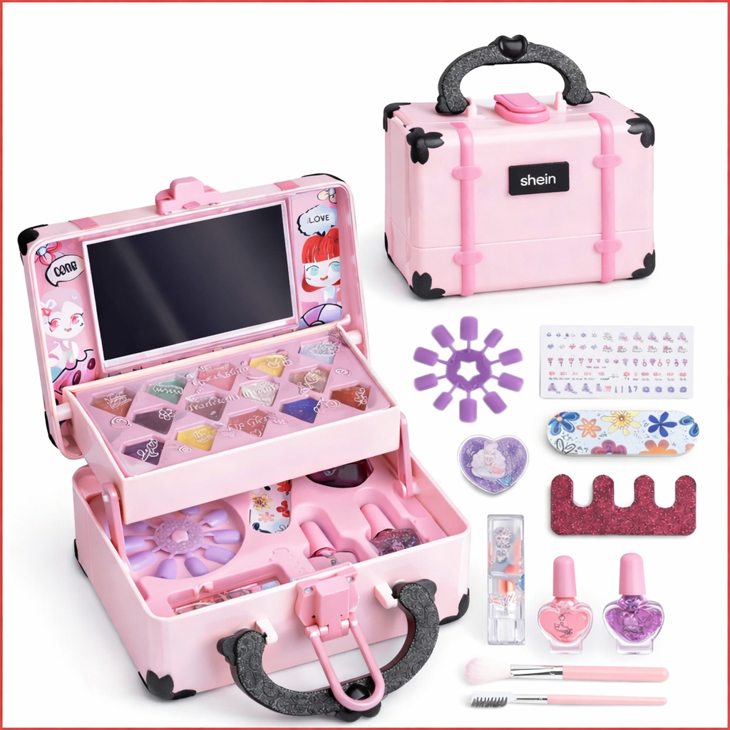 Maleta de Maquiagem Infantil Rosa Completa para Meninas e Teens com Acessórios, Kit de Beleza Divertido em Oferta na Shopee