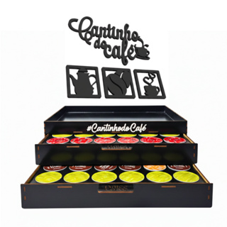 Bandeja Dolce Gusto 48 Cápsulas Preta Grande Placa Cantinho do Café 4 Peças Suporte Cafeteira Xícara em Oferta na Shopee