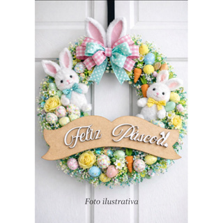 Placa para Guirlanda 24x6 em MDF Cru Feliz  Páscoa em MDF Branco em Oferta na Shopee
