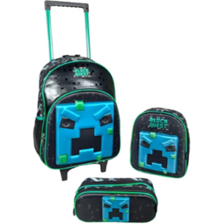 Mochila Escolar Maculina de Rodinha ou Costas, Lancheira, Estojo – Block Quest em Oferta na Shopee