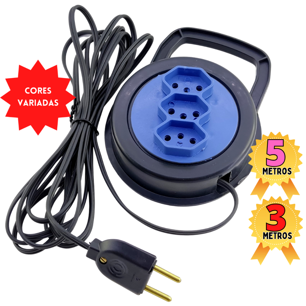 5m e 3m EXTENSÃO ELÉTRICA RETRÁTIL REDONDA 5 METROS E 3 METROS bivolt 10 amperes