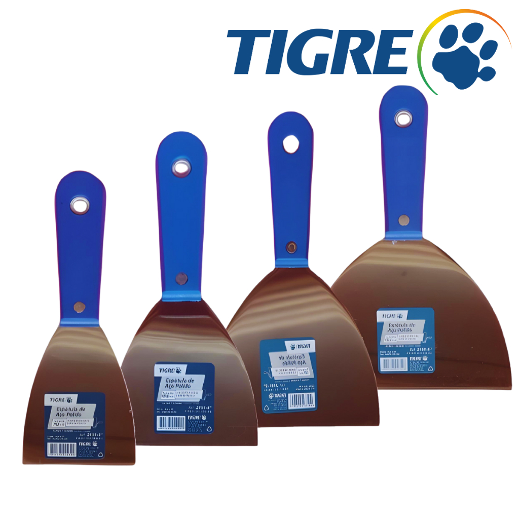 Espátula de Aço Polido Tigre Profissional Vários Tamanhos Espátula de Aço Inox Massa Corrida Gesso